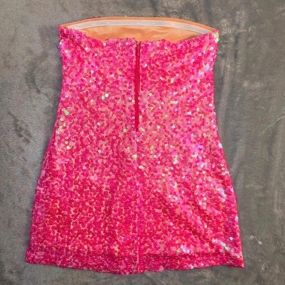 Show Me Your Mumu Sequin Mini On My Way Dress Small Hot Pink Strapless Hoco - Picture 11 of 16